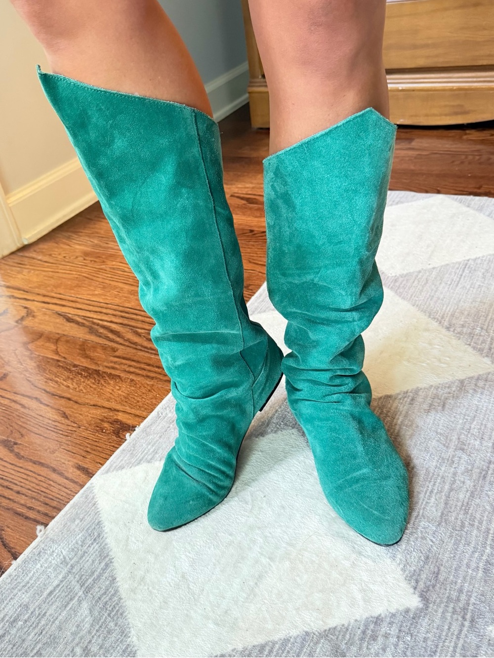 Vintage Connie Sport Leather Suede Teal Green Knee High Slouch Boots 10